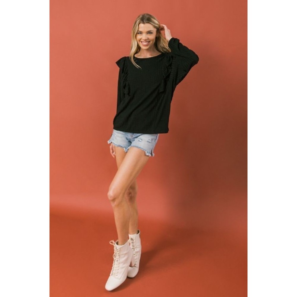 Round Neckline Front Ruffle Detail Knit Top - Picture 3 of 9